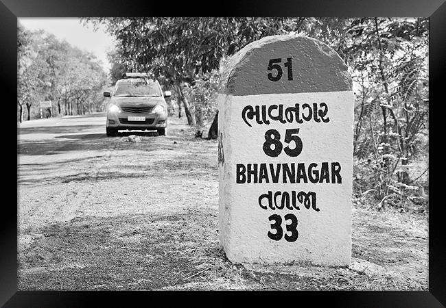 MPV 85 kms Bhavnagar milestone rural landscape Framed Print by Arfabita  