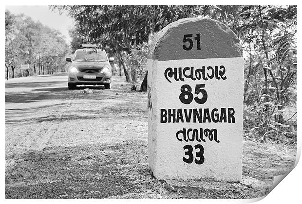 MPV 85 kms Bhavnagar milestone rural landscape Print by Arfabita  