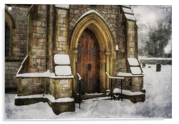 Snowy Church Door Acrylic by Ian Mitchell