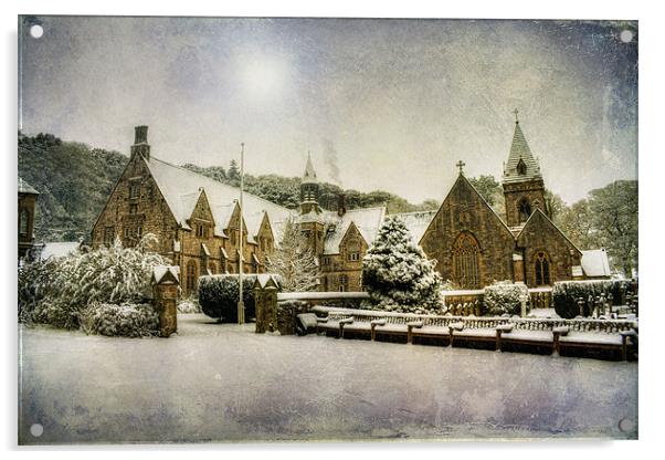 Priory In The Snow Acrylic by Ian Mitchell