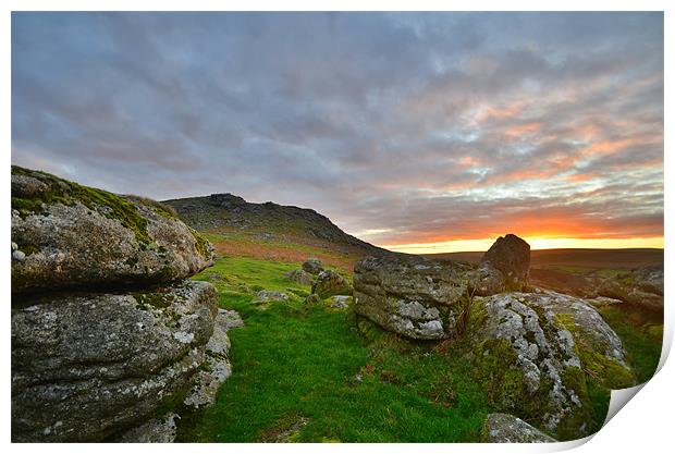 Dartmoor: Sunrise at Sheepstor Print by Rob Parsons