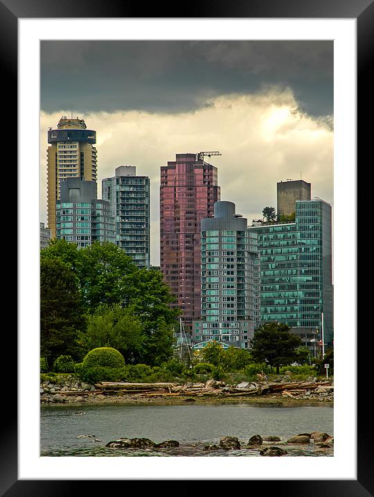 Vancouver Skyline Framed Mounted Print by Mark Llewellyn