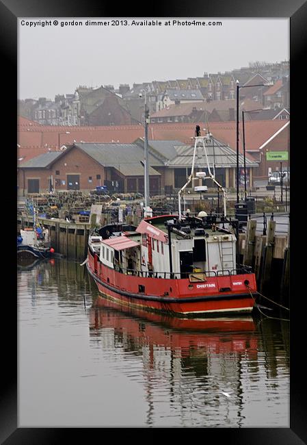 Fishing Vessel in Whitby Habour Framed Print by Gordon Dimmer