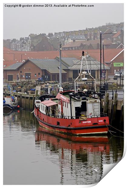 Fishing Vessel in Whitby Habour Print by Gordon Dimmer