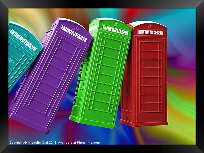 Multi coloured Phone Boxes Framed Print by Michelle Orai
