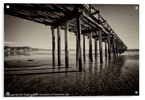 The pier at Cayucos Acrylic by Rob Hawkins
