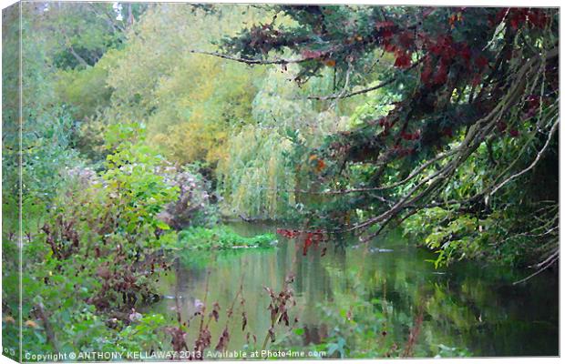 RIVER ITCHEN IN AUTUMN PAINTING Canvas Print by Anthony Kellaway
