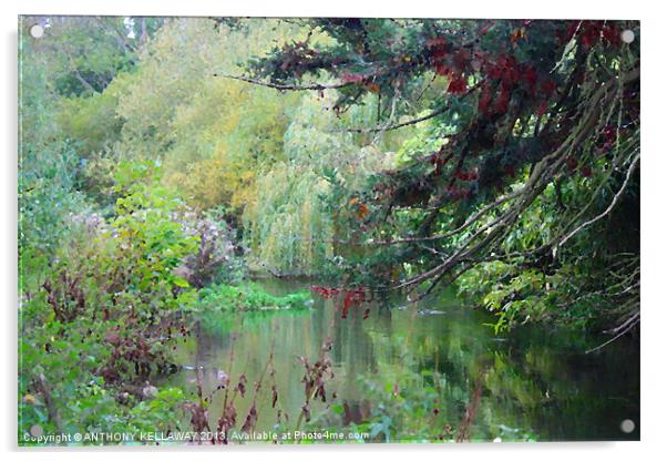 RIVER ITCHEN IN AUTUMN PAINTING Acrylic by Anthony Kellaway