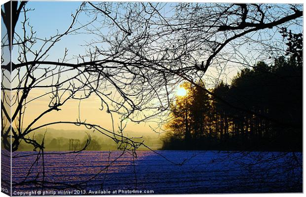 A Cold Winters Sunrise Canvas Print by philip milner