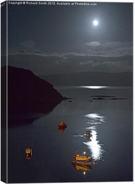 Moon reflections on Loch Portree Canvas Print by Richard Smith