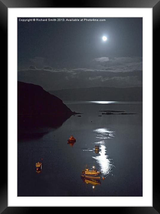Moon reflections on Loch Portree Framed Mounted Print by Richard Smith