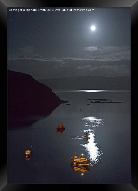 Moon reflections on Loch Portree Framed Print by Richard Smith