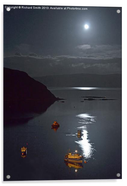 Moon reflections on Loch Portree Acrylic by Richard Smith