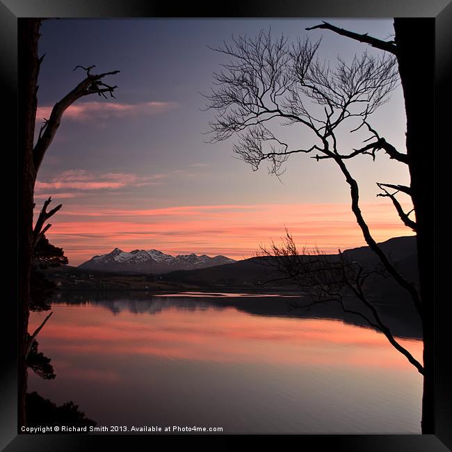 Sunset colour over the Cuillins Framed Print by Richard Smith