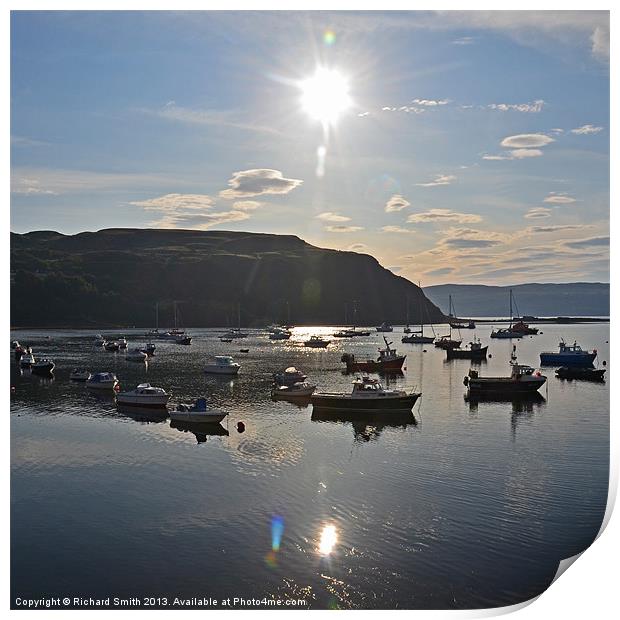 Morning sunlight across Portree harbour Print by Richard Smith
