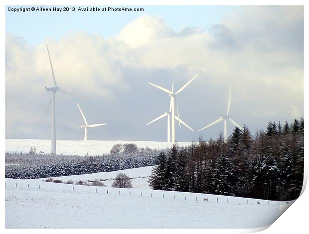 Wind Turbines in Snow Print by Aileen Hay