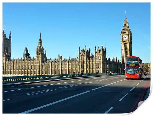 London Bus by Parliament Print by Mark Jefferson