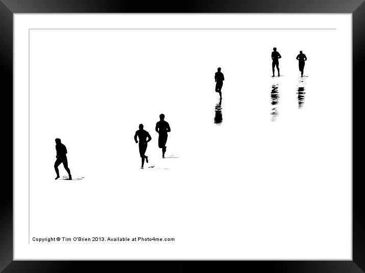 People Running On White Beach Framed Mounted Print by Tim O'Brien