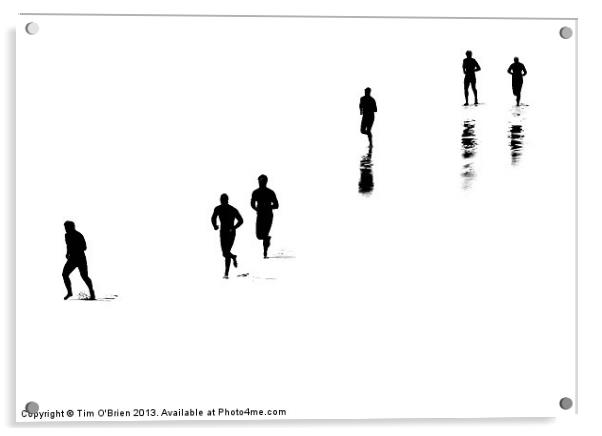 People Running On White Beach Acrylic by Tim O'Brien