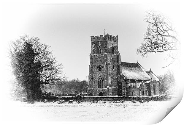Thompson Church in Winter Print by Brooks Photography
