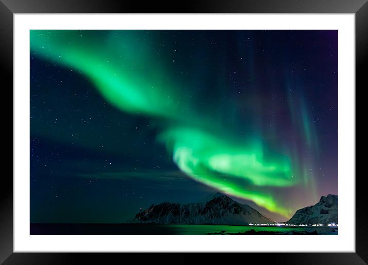 Northern lights at Flakstad Framed Mounted Print by Thomas Schaeffer
