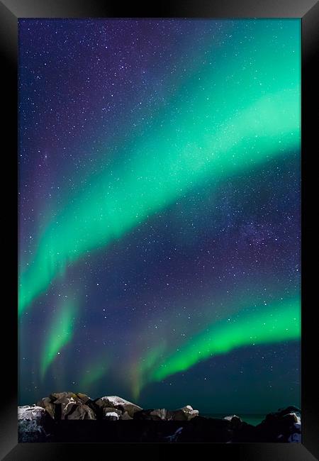 Northern lights over Laukvik Framed Print by Thomas Schaeffer