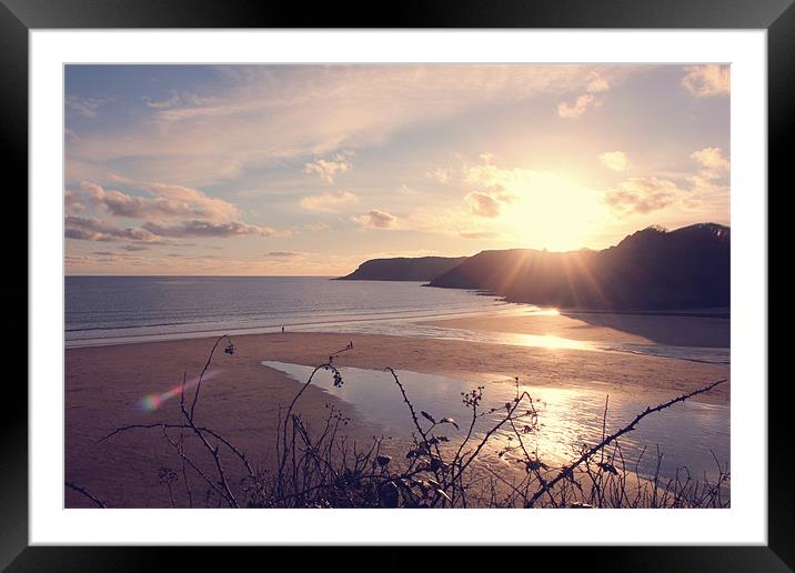 Caswell Bay Sunset Framed Mounted Print by Dan Davidson