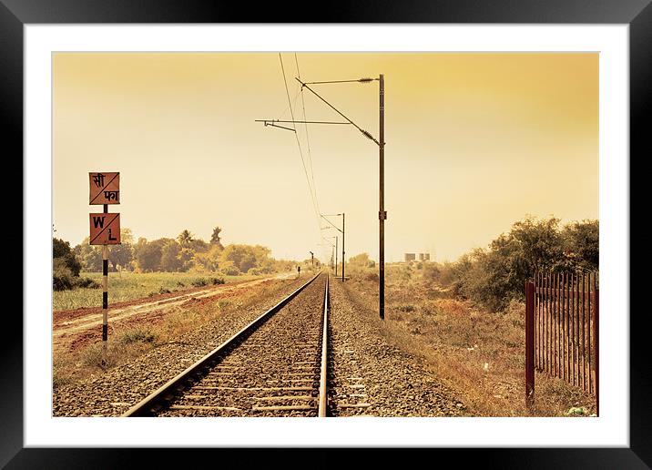 Indian Hinterland landscape with railroad track Framed Mounted Print by Arfabita  