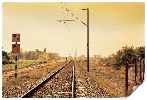 Indian Hinterland landscape with railroad track Print by Arfabita  
