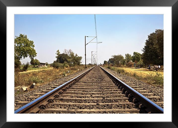 Indian Railroad track with overhead cables Framed Mounted Print by Arfabita  