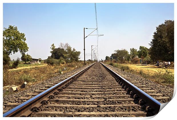 Indian Railroad track with overhead cables Print by Arfabita  