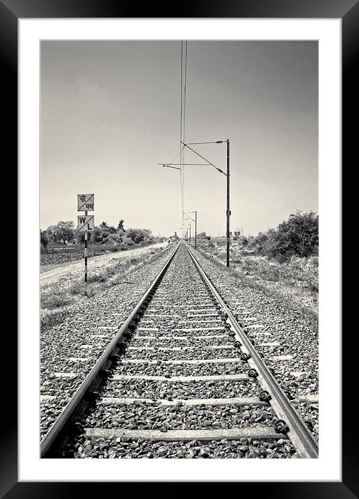 Railroad track through India heading to Surat Framed Mounted Print by Arfabita  