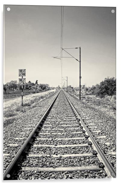Railroad track through India heading to Surat Acrylic by Arfabita  