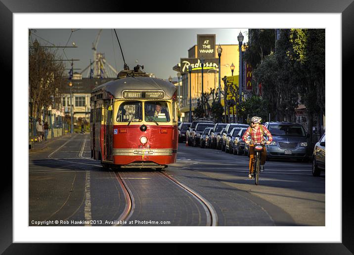 Street Car v Bike Framed Mounted Print by Rob Hawkins