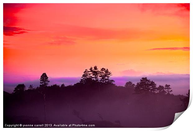 Sunset through the mist Print by yvonne & paul carroll