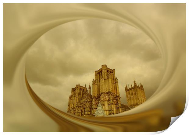 Storm over Wells Cathedral. Print by Heather Goodwin