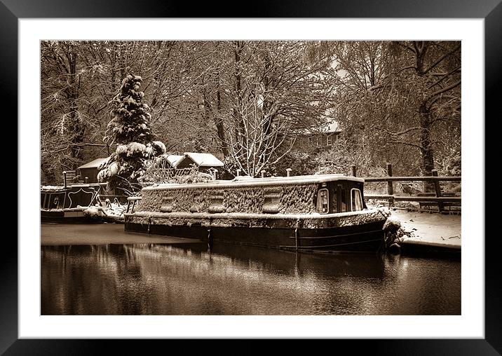 Frozen Narrowboat, Kintbury, Berkshire, England, U Framed Mounted Print by Mark Llewellyn