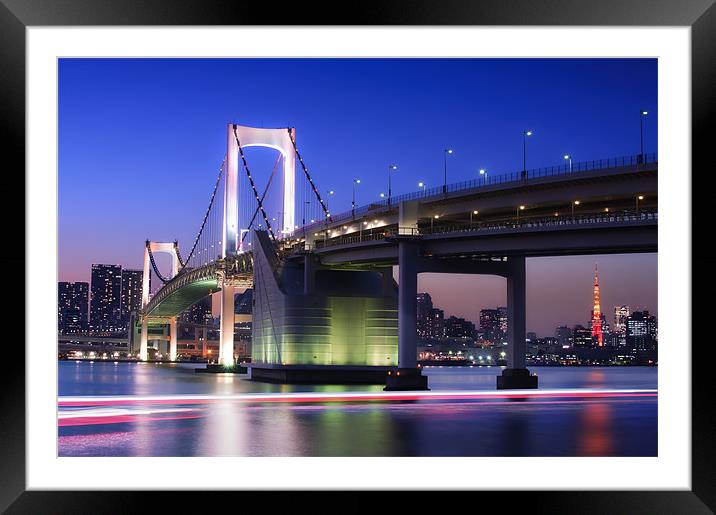 Rainbow Bridge and Tokyo Tower Framed Mounted Print by Duane Walker