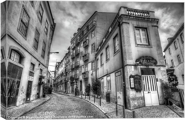 Backstreets Of Lisbon BW Canvas Print by Wight Landscapes