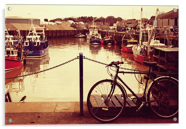 Whitstable Boats, Bike and Bird Acrylic by Karen Slade