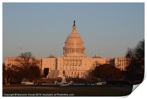 Capitol Hill At Dusk Print by Malcolm Snook