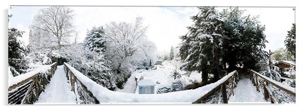 Footbridge Across a Winter Wonderland Acrylic by Rus Ki