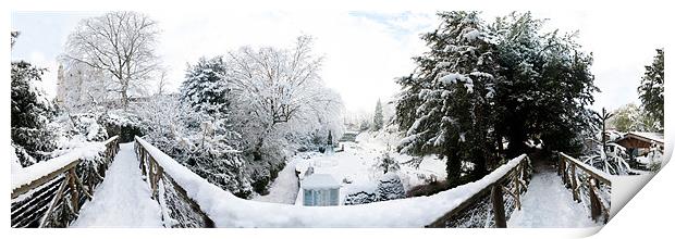 Footbridge Across a Winter Wonderland Print by Rus Ki