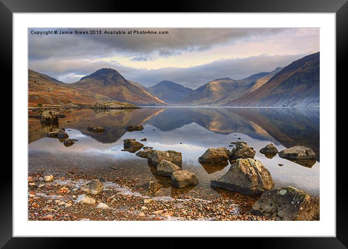Wastwater..Rocks And Reflections Framed Mounted Print by Jamie Green