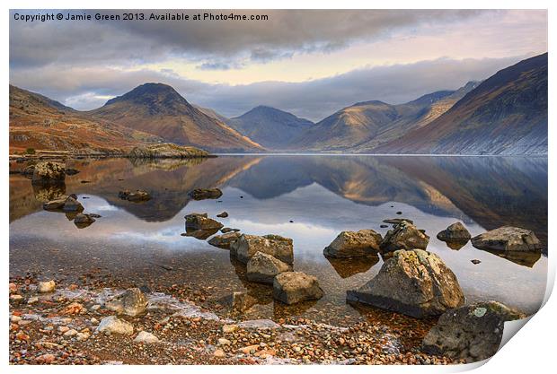 Wastwater..Rocks And Reflections Print by Jamie Green