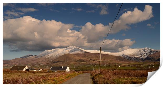 Snow on the Dingle Mountains Print by barbara walsh