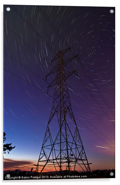 Power line and star trails Acrylic by Gabor Pozsgai
