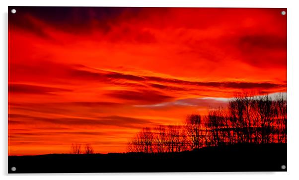 A vivid red Sunrise. Acrylic by Adrian Maricic