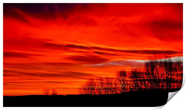 A vivid red Sunrise. Print by Adrian Maricic