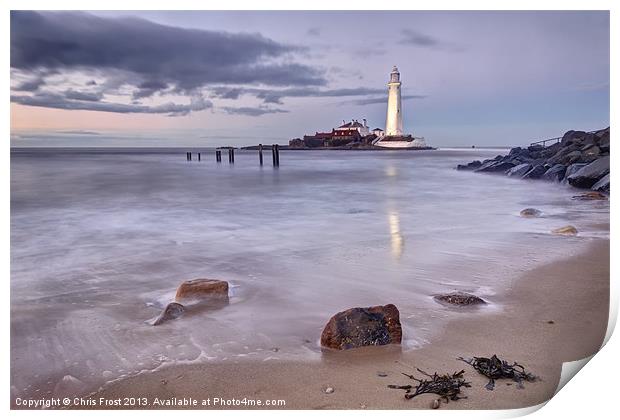 St Marys Lighthouse Reflections Print by Chris Frost